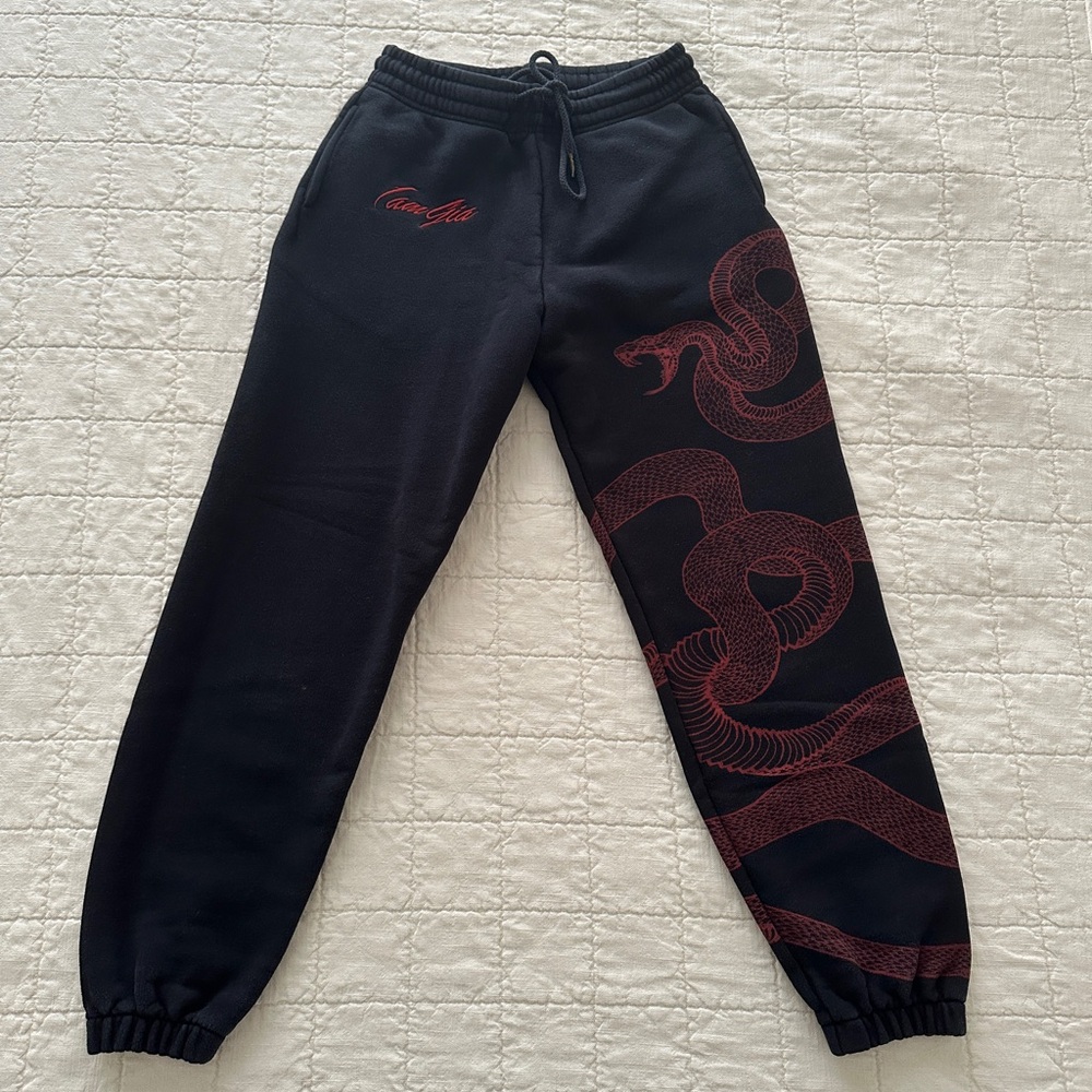 I AM GIA Black Sweatpants with Red Dragon Design